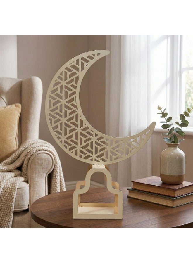 Mado Gallery  Crescent Moon Metal Islamic Decor – Ivory Elegant Ramadan & Eid Mubarak Table Decoration for Home, Office, Mosque & Majlis - Image 4